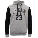 Men's Fleece Pullover Hoodie Jacket Chicago Bulls 23 Michael Jordan Sweat Shirt  Light Grey  S