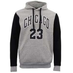 Men's Fleece Pullover Hoodie Jacket Chicago Bulls 23 Michael Jordan Sweat Shirt  Light Grey  2XL