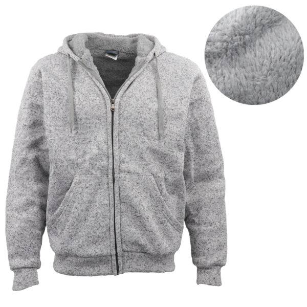 Men's Thick Zip Up Hooded Hoodie w Winter Sherpa Fur Jumper Coat Jacket Sweater  Light Grey  S