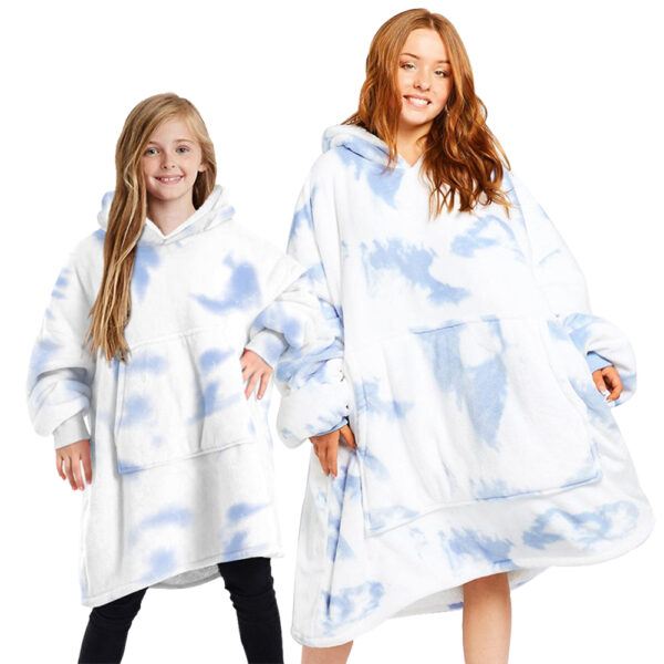 Oversized Soft Pullover Plain Hoodie Warm Fleece Blanket Plush Winter Sweatshirt  Blue Tie-Dye  Adult