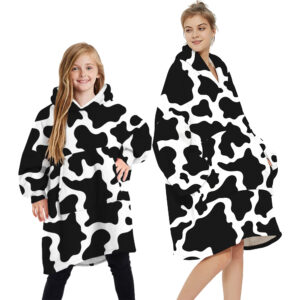 Oversized Soft Pullover Plain Hoodie Warm Fleece Blanket Plush Winter Sweatshirt  Cow Spots  Adult