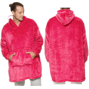 Oversized Soft Pullover Plain Hoodie Warm Fleece Blanket Plush Winter Sweatshirt  Hot Pink  Adult