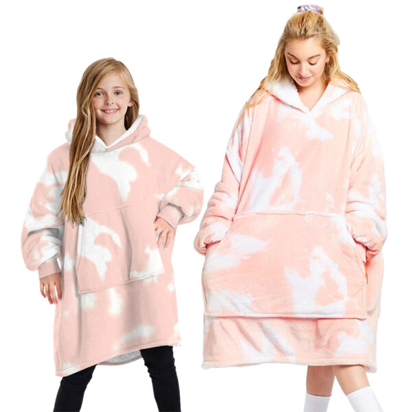 Oversized Soft Pullover Plain Hoodie Warm Fleece Blanket Plush Winter Sweatshirt  Pink Tie-Dye  Adult