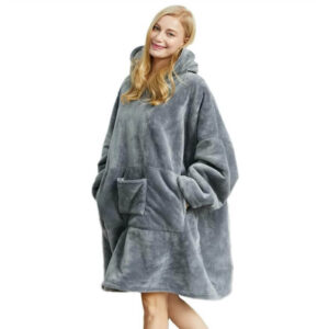 Oversized Soft Pullover Plain Hoodie Warm Fleece Blanket Plush Winter Sweatshirt  Grey w Beer Pocket  Adult