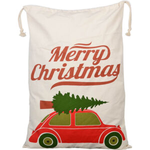 50x70cm Canvas Hessian Christmas Santa Sack Xmas Stocking Reindeer Kids Gift Bag  Cream - Christmas Tree On Car