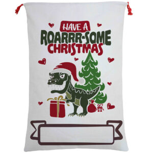 50x70cm Canvas Hessian Christmas Santa Sack Xmas Stocking Reindeer Kids Gift Bag  Have A Roar-some Christmas