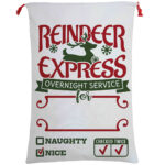 50x70cm Canvas Hessian Christmas Santa Sack Xmas Stocking Reindeer Kids Gift Bag  Cream - Reindeer Express (A)