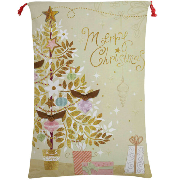 Large Christmas XMAS Hessian Santa Sack Stocking Bag Reindeer Children Gifts Bag  Merry Christmas Golden Tree