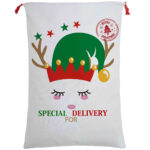 Large Christmas XMAS Hessian Santa Sack Stocking Bag Reindeer Children Gifts Bag  Cream - Cute Reindeer Delivery