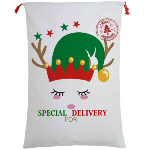 Large Christmas XMAS Hessian Santa Sack Stocking Bag Reindeer Children Gifts Bag  Cream - Cute Reindeer Delivery