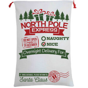 Large Christmas XMAS Hessian Santa Sack Stocking Bag Reindeer Children Gifts Bag  Cream - North Pole Express (C)