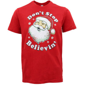 New Funny Adult Xmas Christmas T Shirt Tee Mens Womens 100% Cotton Jolly Ugly  Don't Stop Believin' (Red)  M