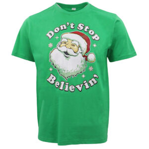 New Funny Adult Xmas Christmas T Shirt Tee Mens Womens 100% Cotton Jolly Ugly  Don't Stop Believin' (Green)  S