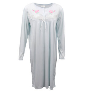 100% Cotton Women Nightie Night Gown Pajamas Pyjamas Winter Sleepwear PJs Dress  Blue  12