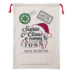 Large Christmas XMAS Hessian Santa Sack Stocking Bag Reindeer Children Gifts Bag  Cream - Santa Coming To Town