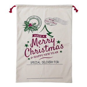 50x70cm Canvas Hessian Christmas Santa Sack Xmas Stocking Reindeer Kids Gift Bag  Cream - Happy New Year