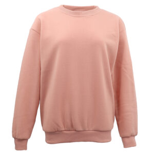 New Adult Unisex Plain Pullover Fleece Jumper Mens Long Sleeve Crew Neck Sweater  Wash Pink  L