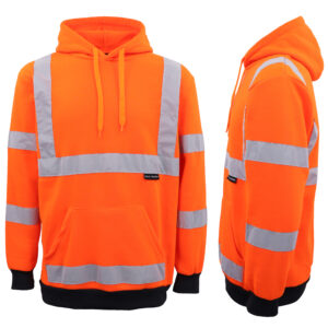 HI VIS Hooded Safety Jumper Hoodie Sweatshirt Tradie Workwear Fleece Jacket Coat  Fluro Orange  XS