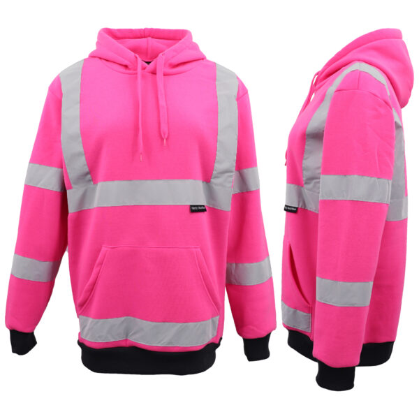 HI VIS Hooded Safety Jumper Hoodie Sweatshirt Tradie Workwear Fleece Jacket Coat  Fluro Pink  S