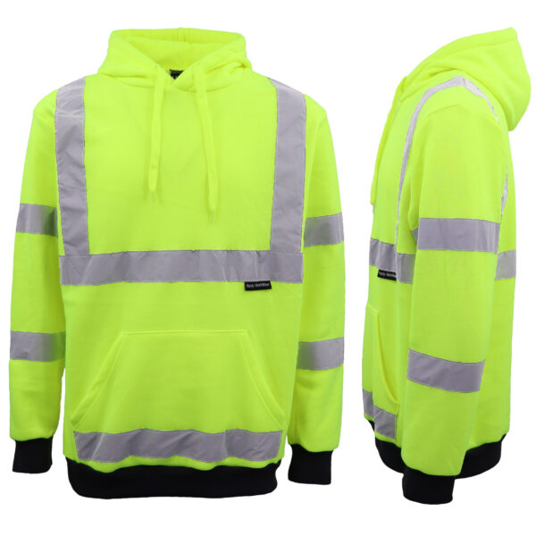 HI VIS Hooded Safety Jumper Hoodie Sweatshirt Tradie Workwear Fleece Jacket Coat  Fluro Yellow  M