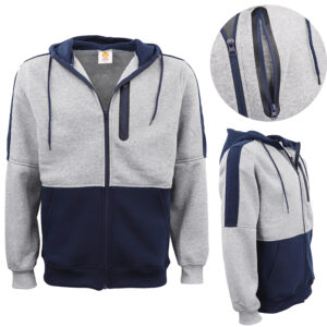 Men's Adult Full Zip Hoodie Jumper Active Two-Tone Jacket Coat Sports Zip Pocket  Navy  S