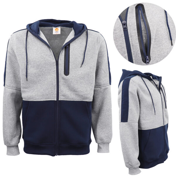 Men's Adult Full Zip Hoodie Jumper Active Two-Tone Jacket Coat Sports Zip Pocket  Navy  2XL