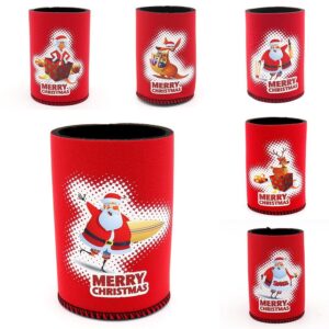 6x Christmas Stubby Stubbie Holders Beer Bottle Drink Can Cooler Santa Reindeer  A