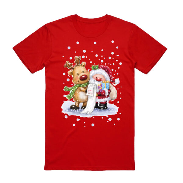 100% Cotton Christmas T-shirt Adult Unisex Tee Tops Funny Santa Party Custume  Reading Santa (Red)  S