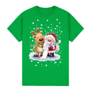 100% Cotton Christmas T-shirt Adult Unisex Tee Tops Funny Santa Party Custume  Reading Santa (Green)  S