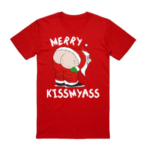 100% Cotton Christmas T-shirt Adult Unisex Tee Tops Funny Santa Party Custume  Merry Kissmyass (Red)  S