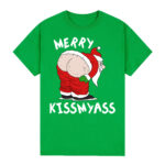 100% Cotton Christmas T-shirt Adult Unisex Tee Tops Funny Santa Party Custume  Merry Kissmyass (Green)  S