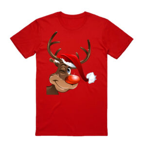 100% Cotton Christmas T-shirt Adult Unisex Tee Tops Funny Santa Party Custume  Reindeer Wink (Red)  S