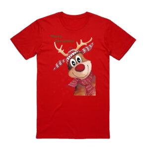 100% Cotton Christmas T-shirt Adult Unisex Tee Tops Funny Santa Party Custume  Reindeer (Red)  S