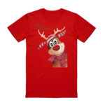 100% Cotton Christmas T-shirt Adult Unisex Tee Tops Funny Santa Party Custume  Reindeer (Red)  M