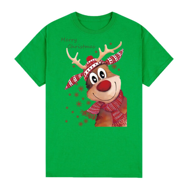 100% Cotton Christmas T-shirt Adult Unisex Tee Tops Funny Santa Party Custume  Reindeer (Green)  S