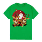 100% Cotton Christmas T-shirt Adult Unisex Tee Tops Funny Santa Party Custume  Santas Sleigh (Green)  S