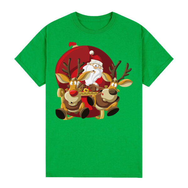 100% Cotton Christmas T-shirt Adult Unisex Tee Tops Funny Santa Party Custume  Santas Sleigh (Green)  M