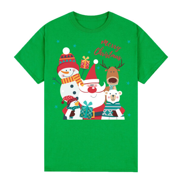 100% Cotton Christmas T-shirt Adult Unisex Tee Tops Funny Santa Party Custume  Santa Gathering (Green)  S