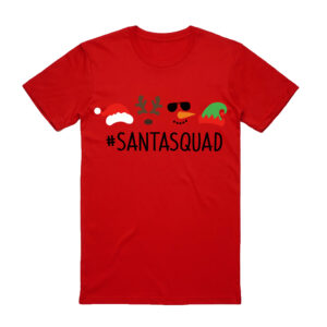 100% Cotton Christmas T-shirt Adult Unisex Tee Tops Funny Santa Party Custume  Santa Squad (Red)  S