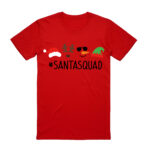 100% Cotton Christmas T-shirt Adult Unisex Tee Tops Funny Santa Party Custume  Santa Squad (Red)  XL