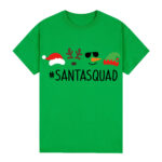 100% Cotton Christmas T-shirt Adult Unisex Tee Tops Funny Santa Party Custume  Santa Squad (Green)  L