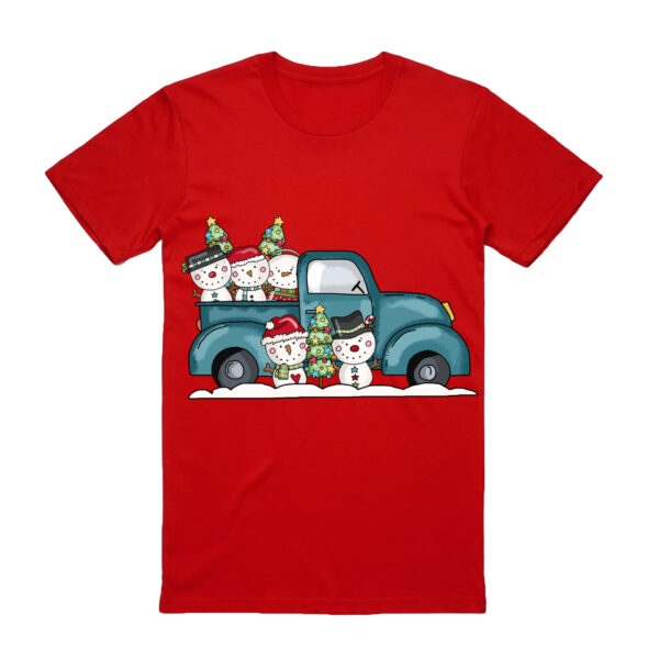 100% Cotton Christmas T-shirt Adult Unisex Tee Tops Funny Santa Party Custume  Car with Snowman (Red)  S