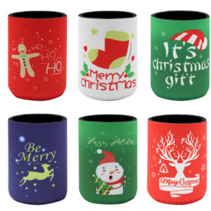 6x Christmas Stubby Stubbie Holders Beer Bottle Drink Can Cooler Santa Reindeer  E