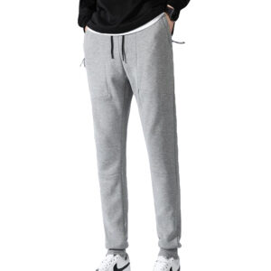 Men's Fleece Slim Trackpant Sport Joggers w Zipped Pockets Gym Casucal Trousers  Light Grey  S