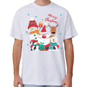 100% Cotton Christmas T-shirt Adult Unisex Tee Tops Funny Santa Party Custume  Santa Gathering (White)  M