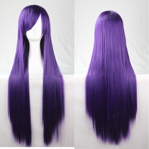 New 80cm Straight Sleek Long Full Hair Wigs w Side Bangs Cosplay Costume Womens  Dark Purple