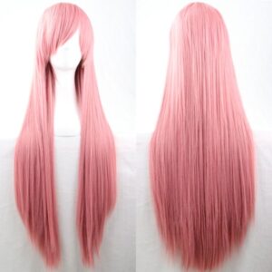 New 80cm Straight Sleek Long Full Hair Wigs w Side Bangs Cosplay Costume Womens  Dusty Pink