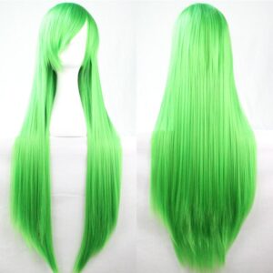 New 80cm Straight Sleek Long Full Hair Wigs w Side Bangs Cosplay Costume Womens  Green