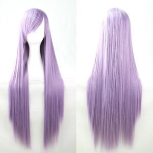 New 80cm Straight Sleek Long Full Hair Wigs w Side Bangs Cosplay Costume Womens  Light Purple