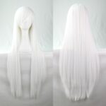 New 80cm Straight Sleek Long Full Hair Wigs w Side Bangs Cosplay Costume Womens  White